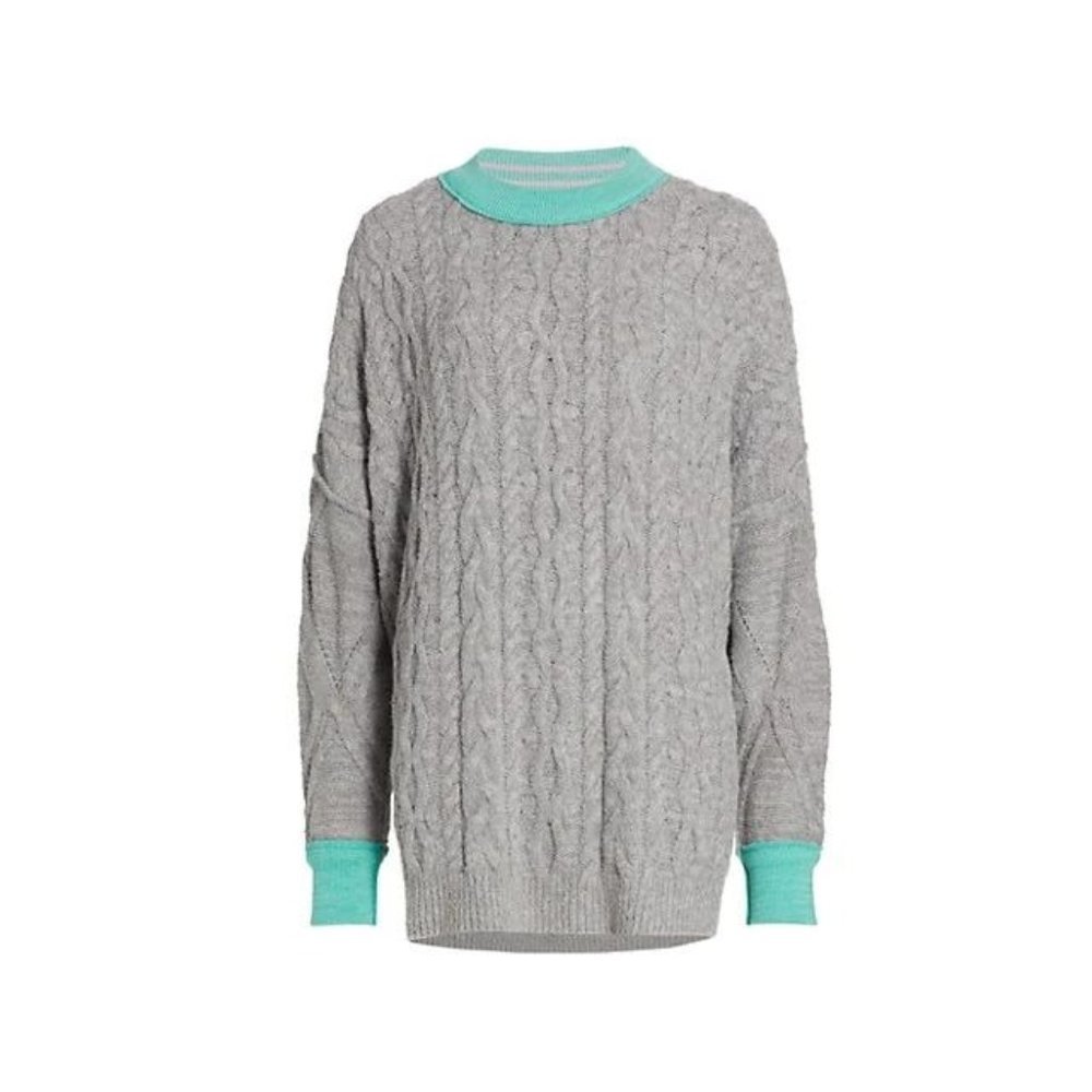 Free People Sweater Oversized Gorpcore Olympia Cable Crewneck Tunic Boho Gray - Picture 2 of 9